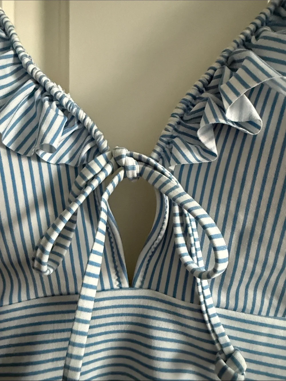 Ruffled V-Neck Blue Stripe One-Piece Swimsuit for Women